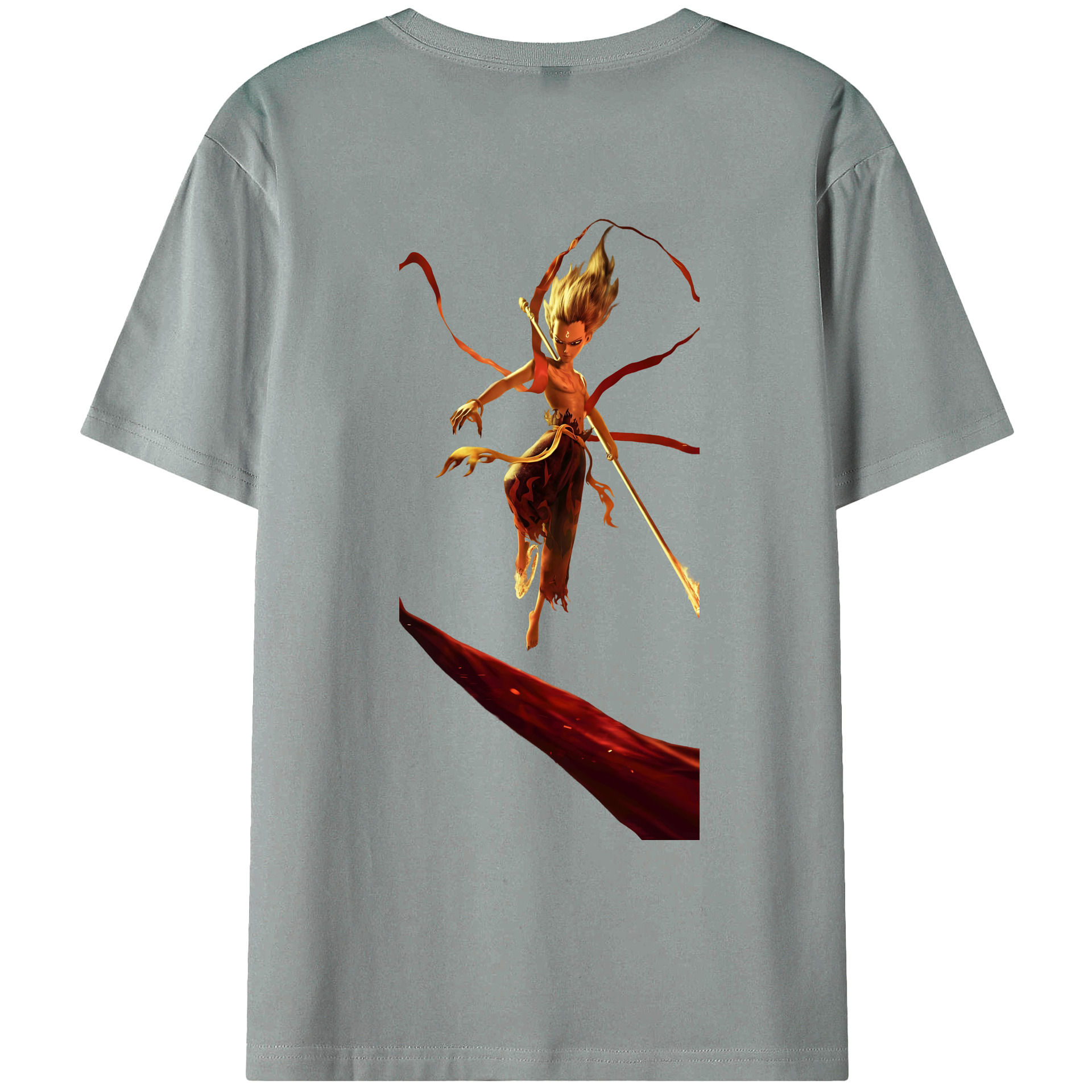 （画像用） Ne Zha 2 ナタ 魔童の大暴れ 綿100％ メンズ半袖Tシャツ（バックプリント） 通気性